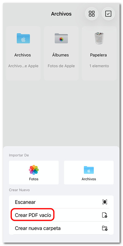 Crear PDF vacío en PDFgear en iOS