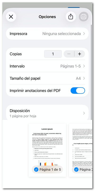 Personalizar la configuración de impresión en PDFgear para iOS