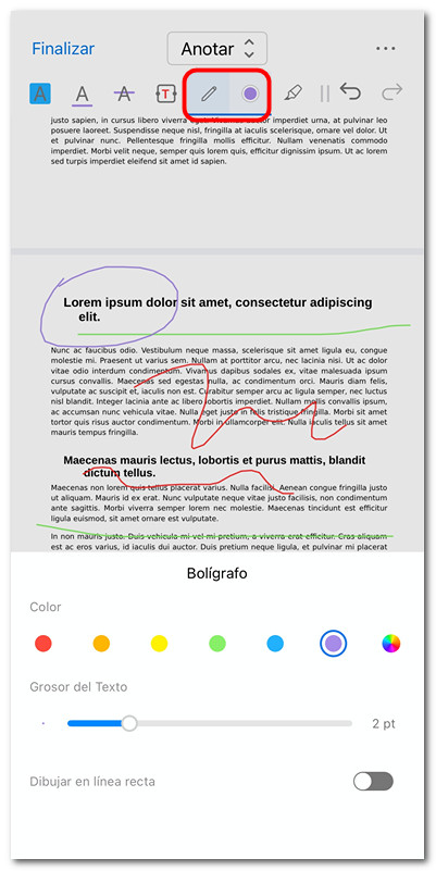 Dibujar en PDF con lápiz