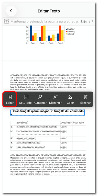 Editar el texto existente en PDF en iOS