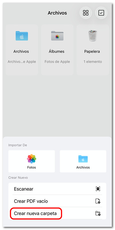 Elegir crear nueva carpeta en PDFgear