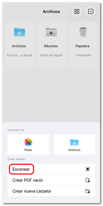 Elegir escanear documento a PDF