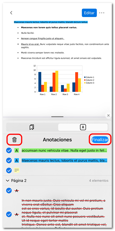 Eliminar en lote anotaciones en PDFgear para iOS