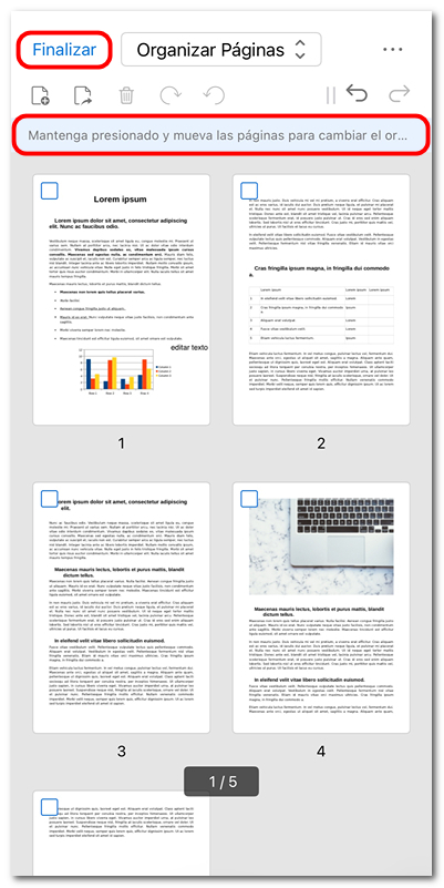 Mover página para cambiar el orden