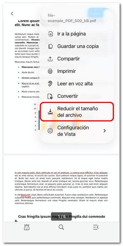 Reducir tamaño de archivo PDF en PDFgear para iOS