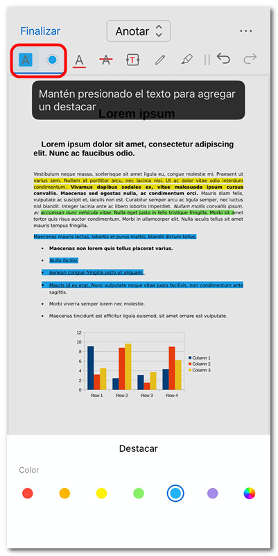 Resaltar texto en PDF en iOS