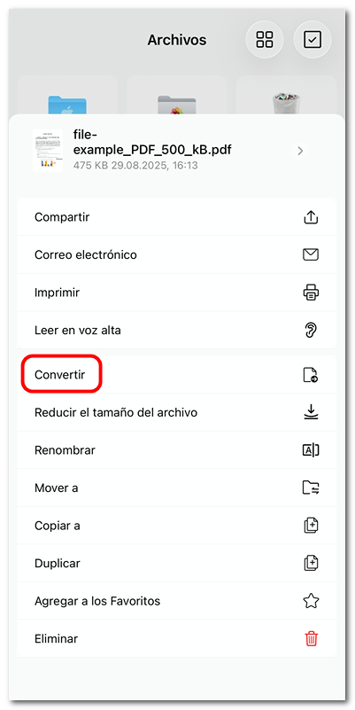 Seleccionar la opción convertir PDF