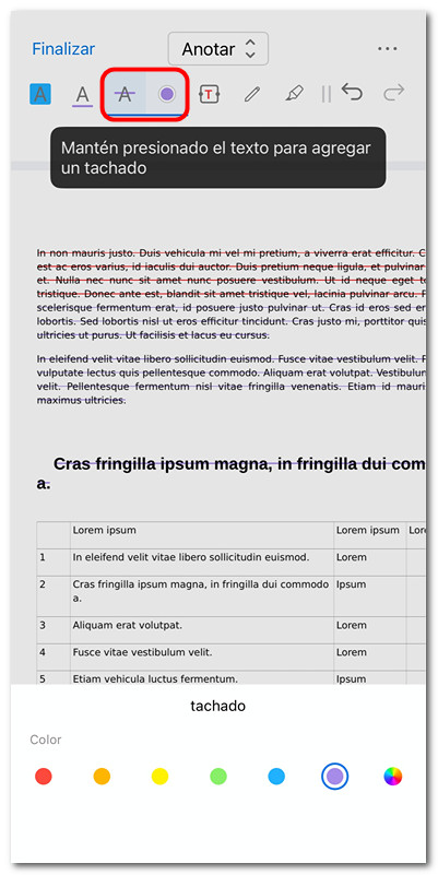 Tachar texto en PDF en iOS