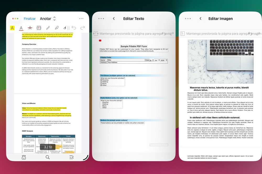 Ver y editar varios PDFs en iPad al mismo tiempo