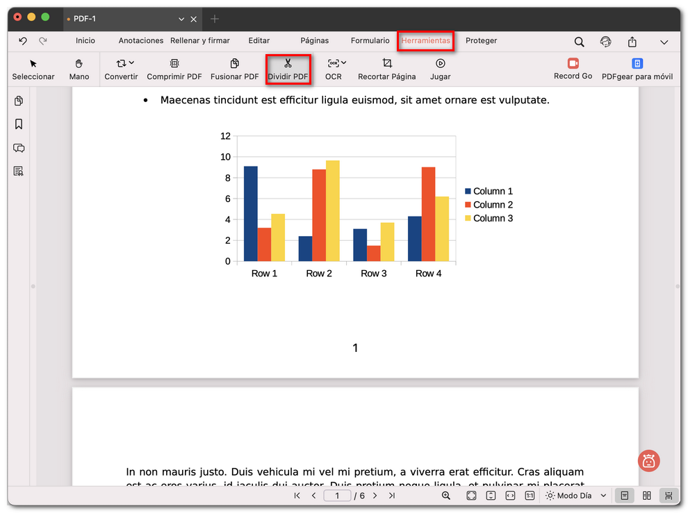 Abrir el divisor de páginas PDF