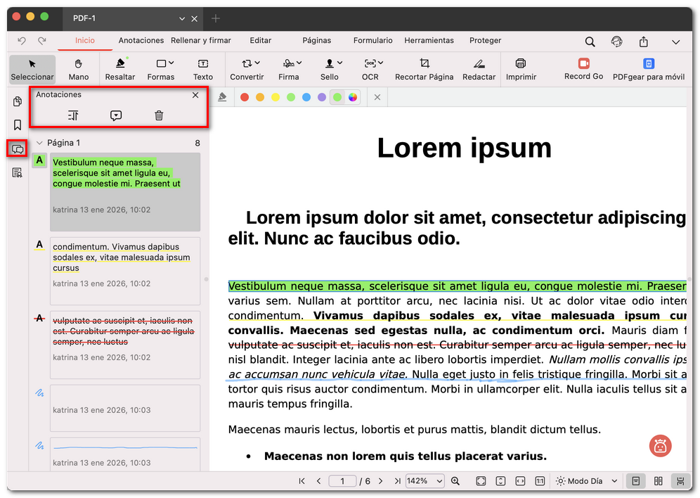 Abrir el panel de anotaciones