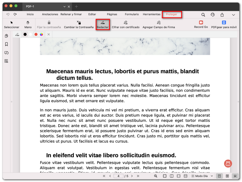 Abrir la herramienta Redactar PDF
