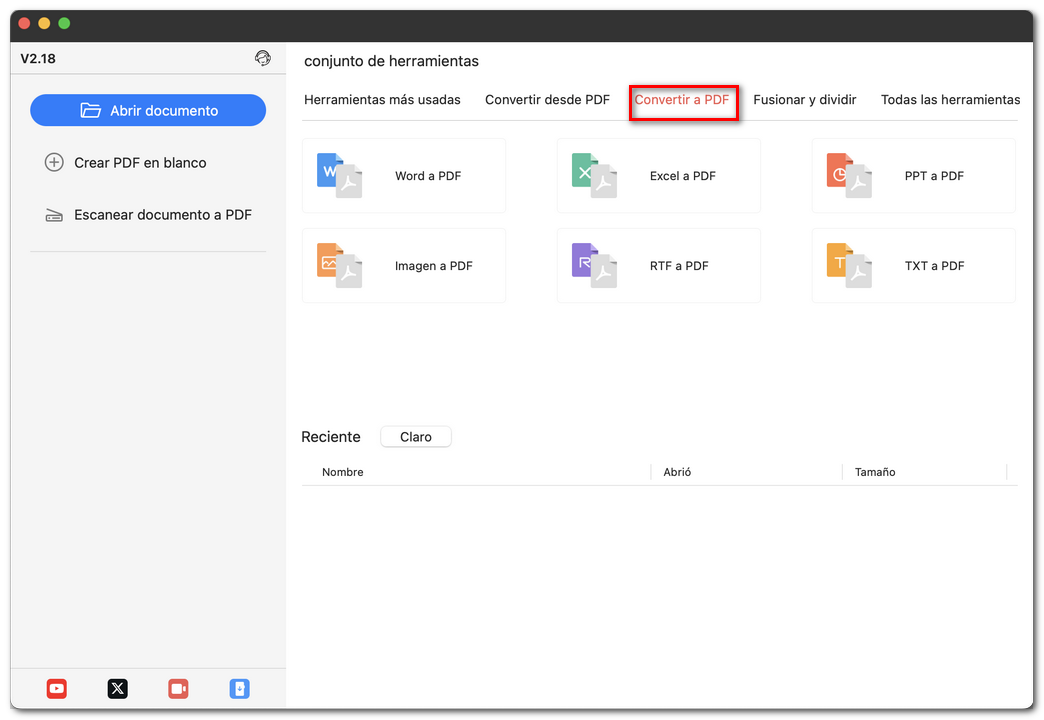 Abrir la pestaña Convertir a PDF