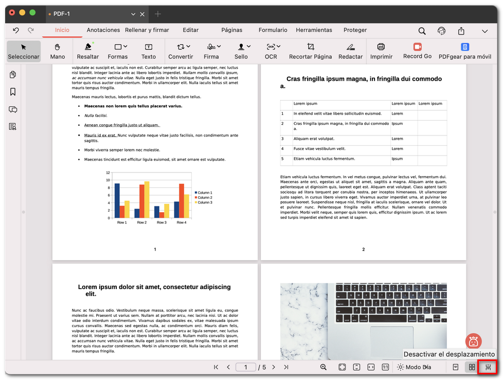 Activar y desactivar el desplazamiento