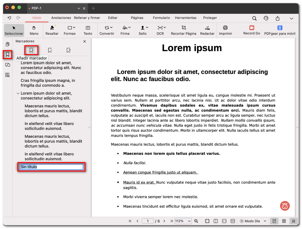 Añadir un marcador a un PDF en Mac