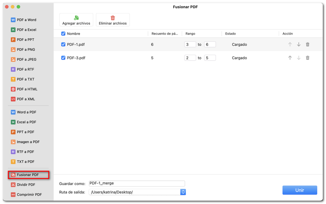 Combinar varios archivos PDF