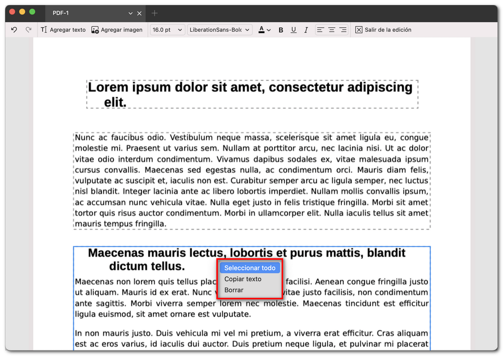 Copiar o eliminar texto