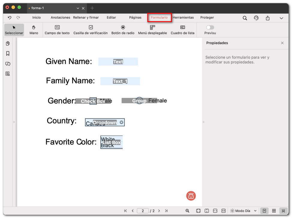 Crear campo de formulario en PDF