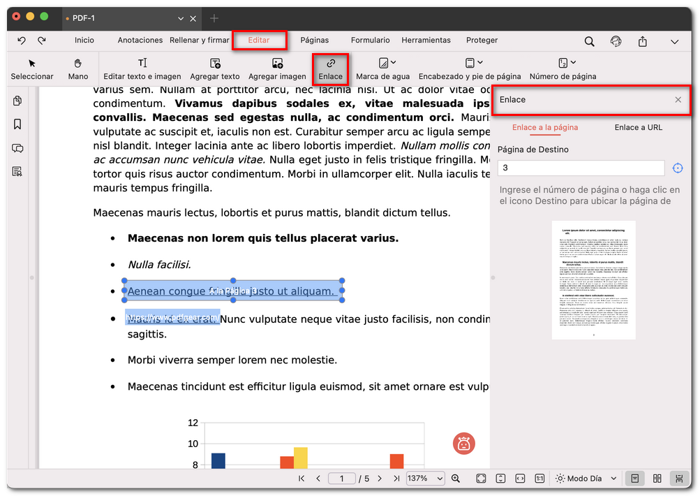 Editar el enlace existente