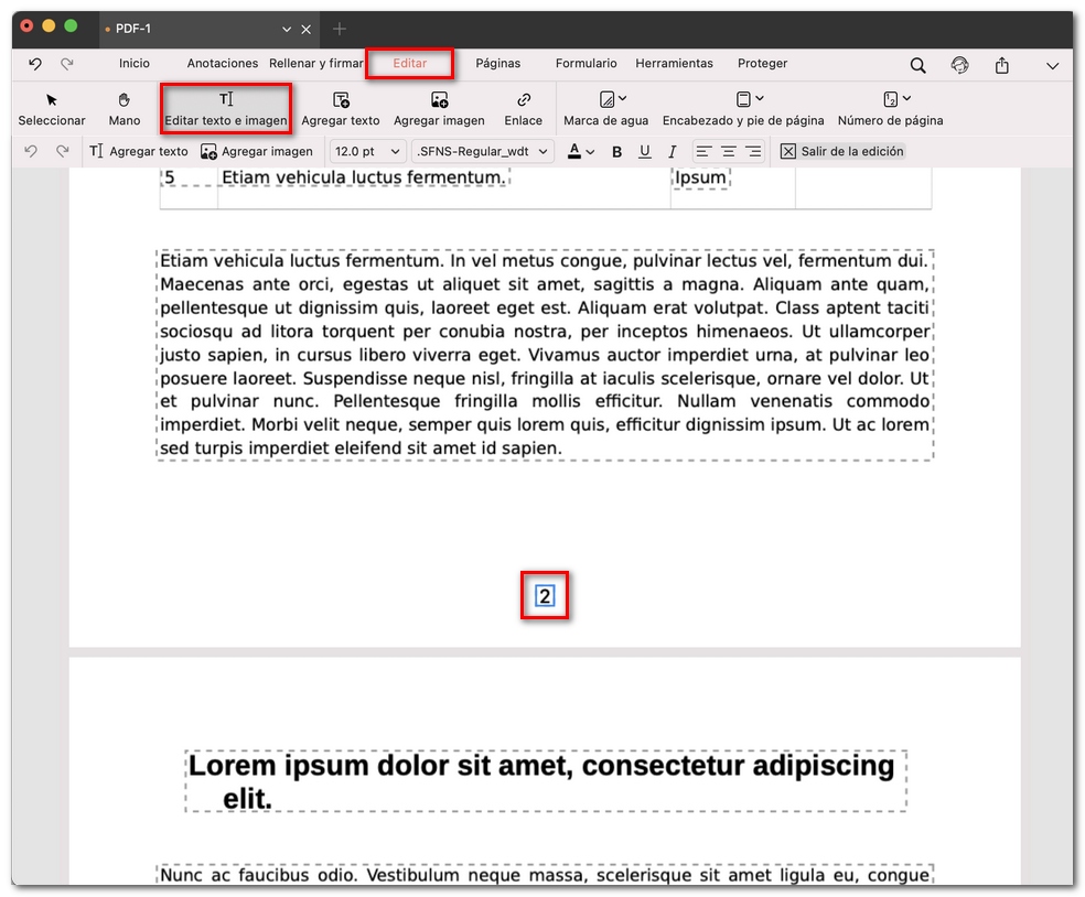 Editar el número de página en un PDF