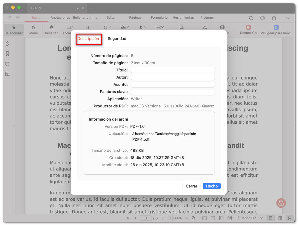 Editar los metadatos en un PDF en Mac