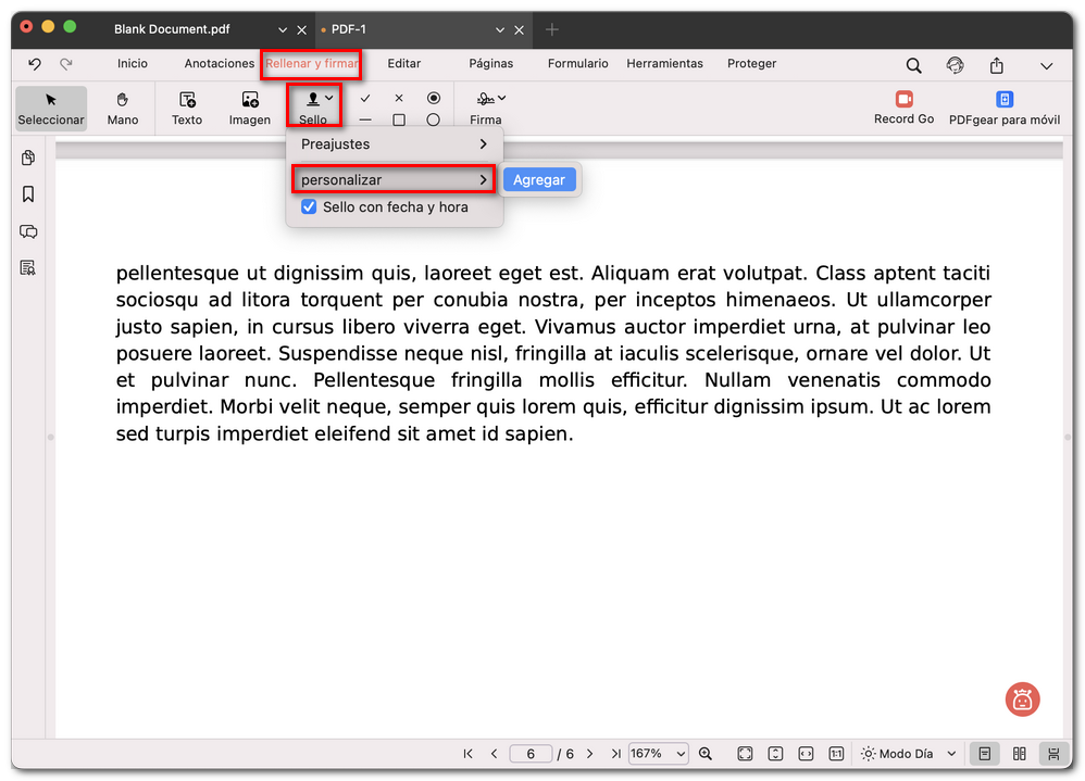 Elegir personalizar un sello
