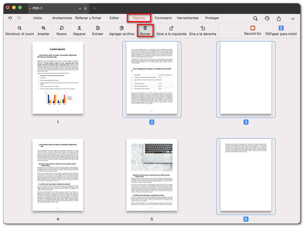 Eliminar páginas de un PDF