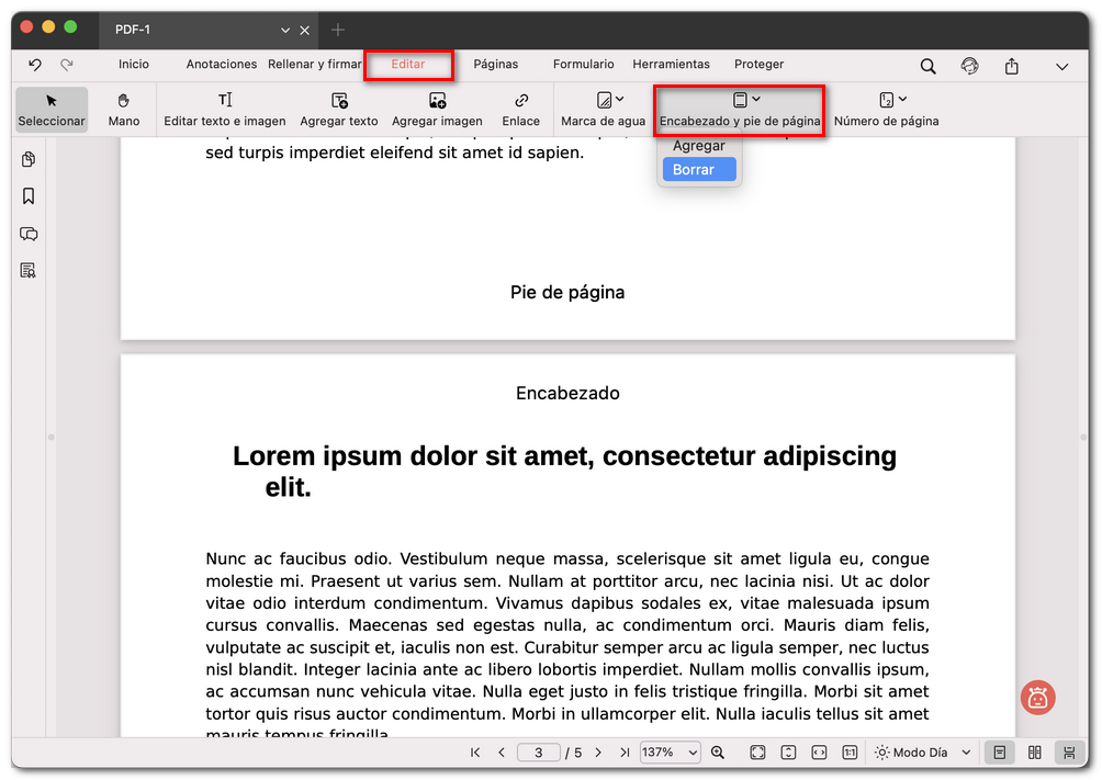 Eliminar todo el encabezado y pie de página