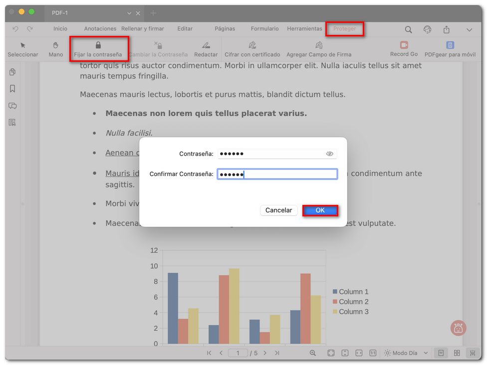 Establecer una contraseña para un archivo PDF