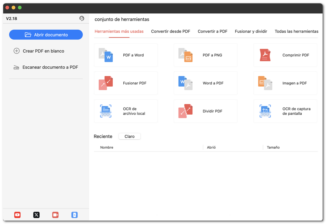 Interfaz de PDFgear para Mac