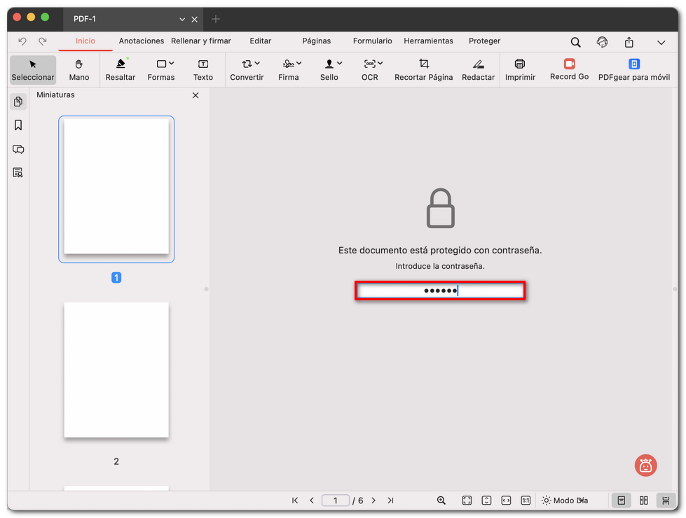 Introduce la contraseña para desbloquear un PDF