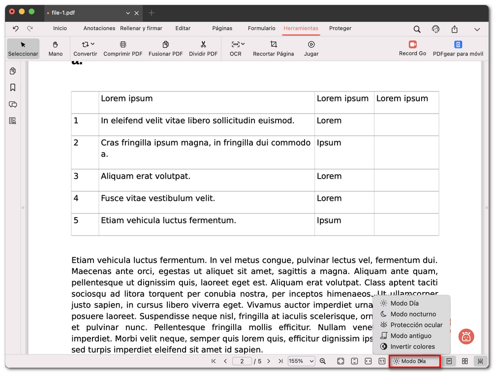 Modo de lectura de PDFgear