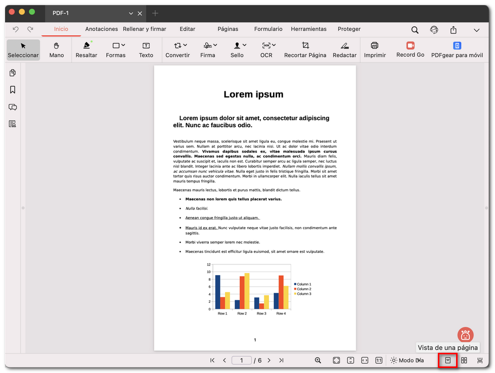 Modo de vista de una sola página