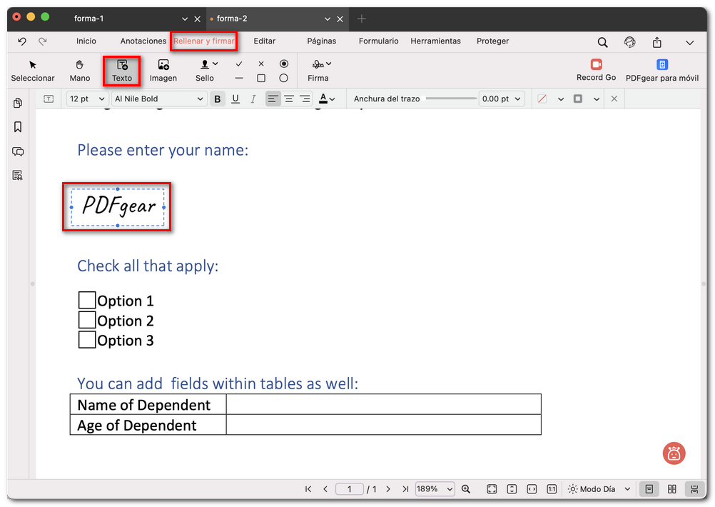 Rellenar un formulario con texto