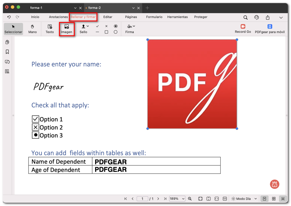 Rellenar un formulario con una imagen