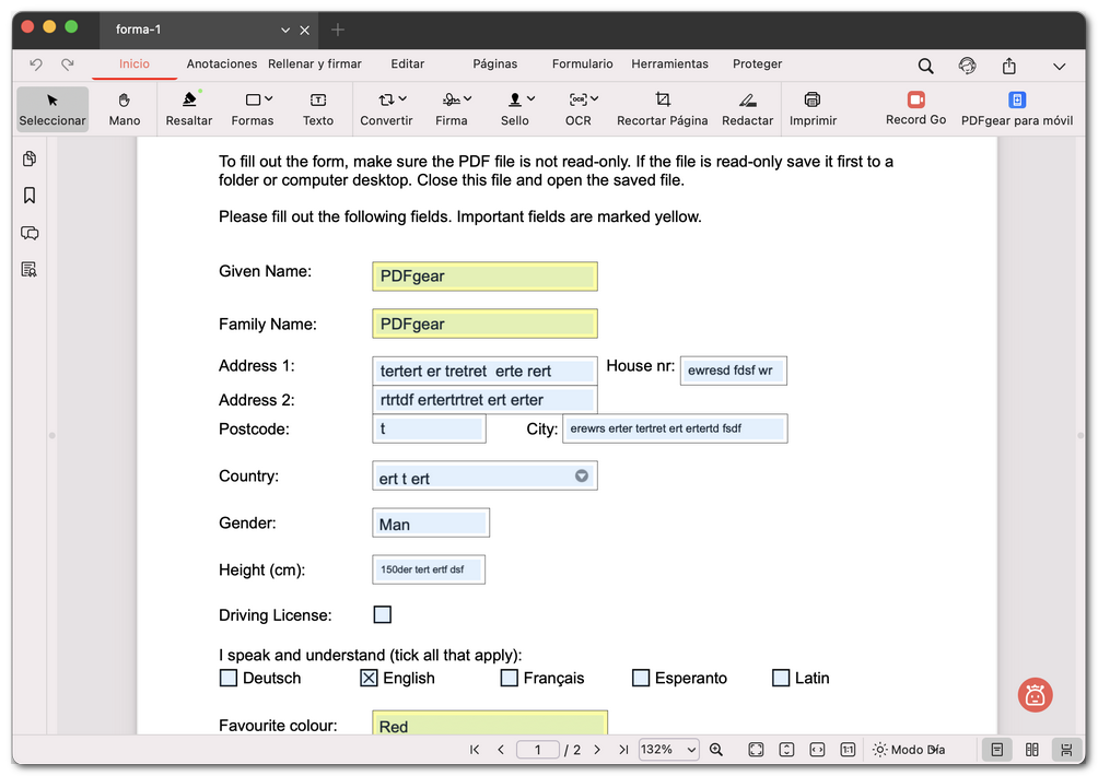 Rellenar un formulario PDF interactivo