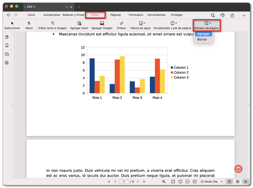 Seleccionar Añadir número de página