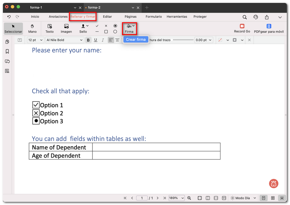 Seleccionar Crear firma