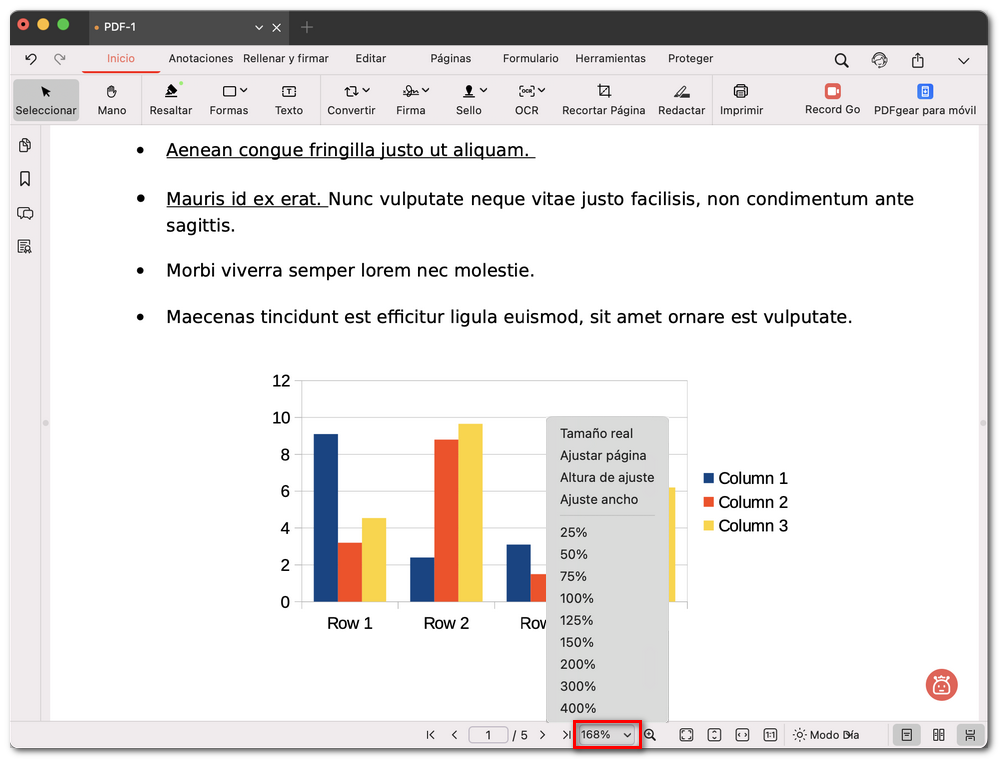 Ver el menú de modos