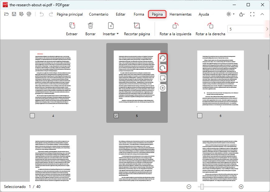 Acceso directo para rotar una página PDF