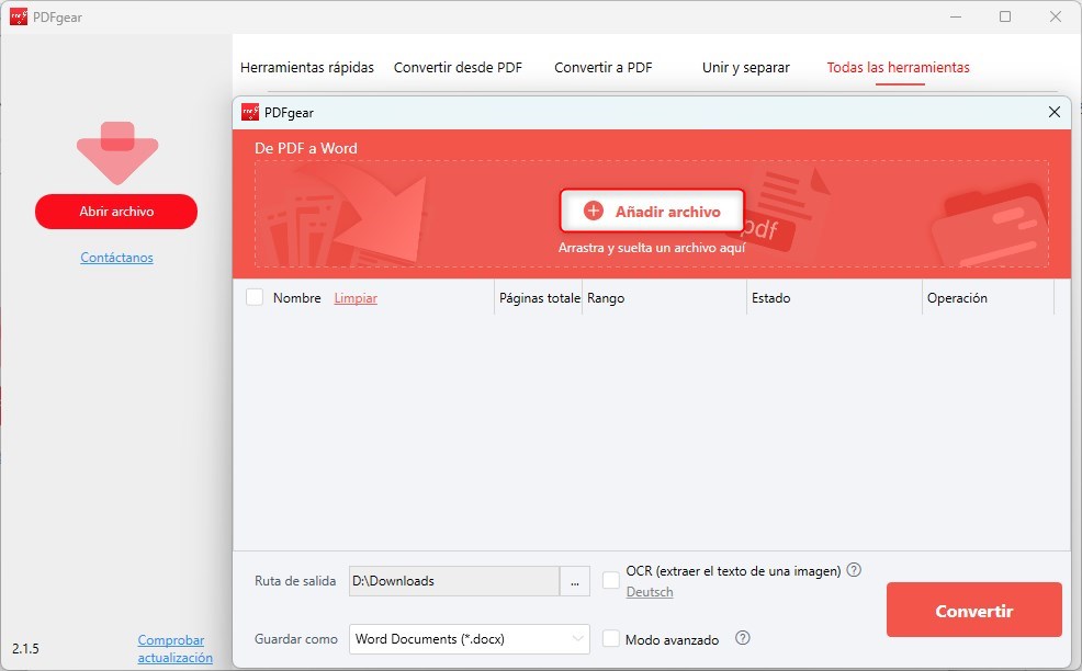 Agregar archivos al convertidor