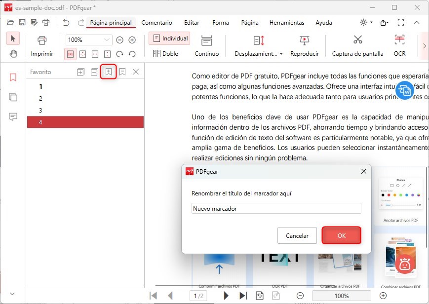 Añadir y Renombrar el Marcador