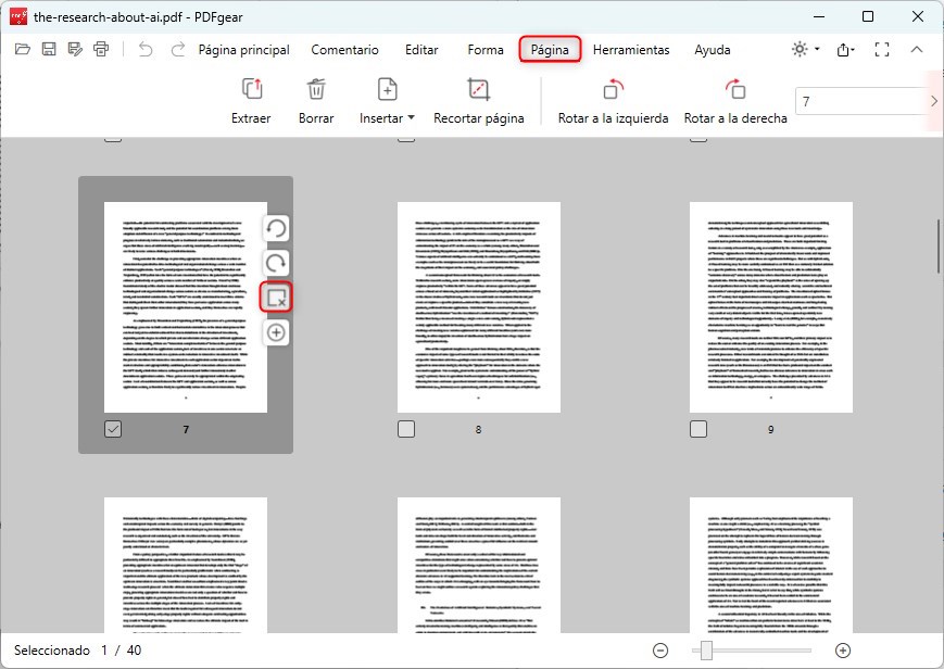Atajo para eliminar página del PDF