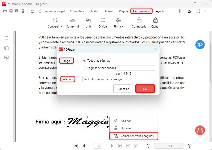 Colocar la firma en varias páginas