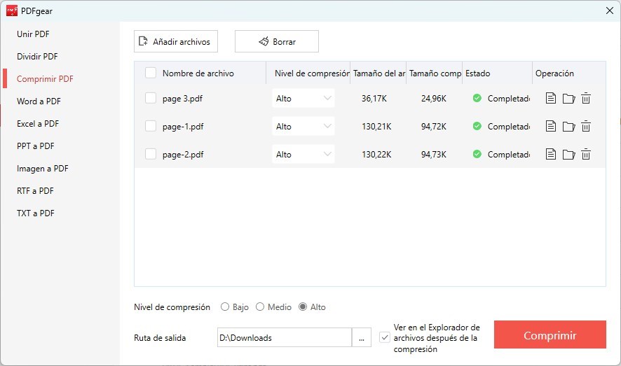 Configuración de compresión de PDF