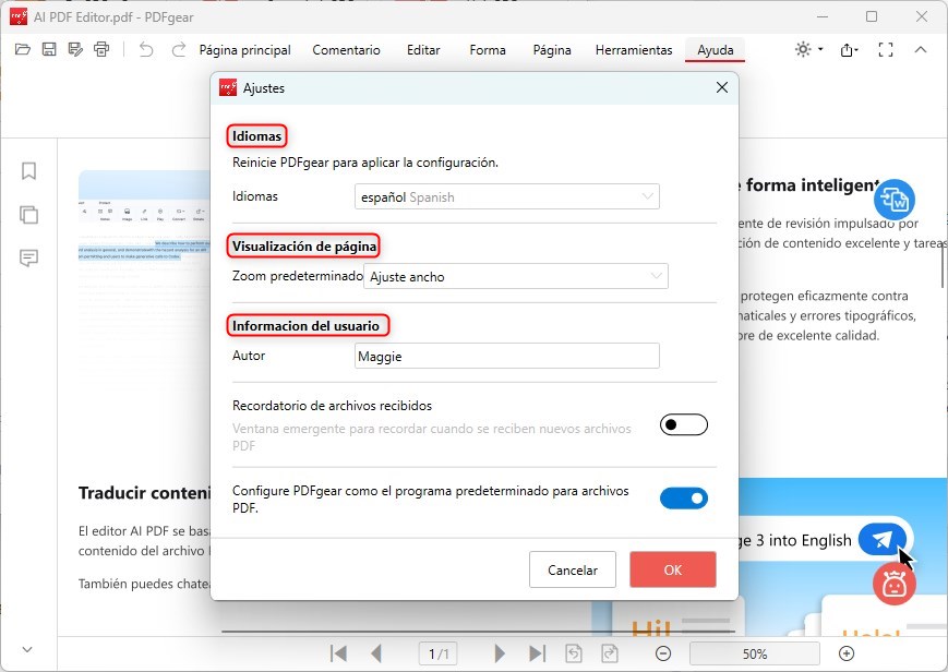 Configurar las preferencias en Windows