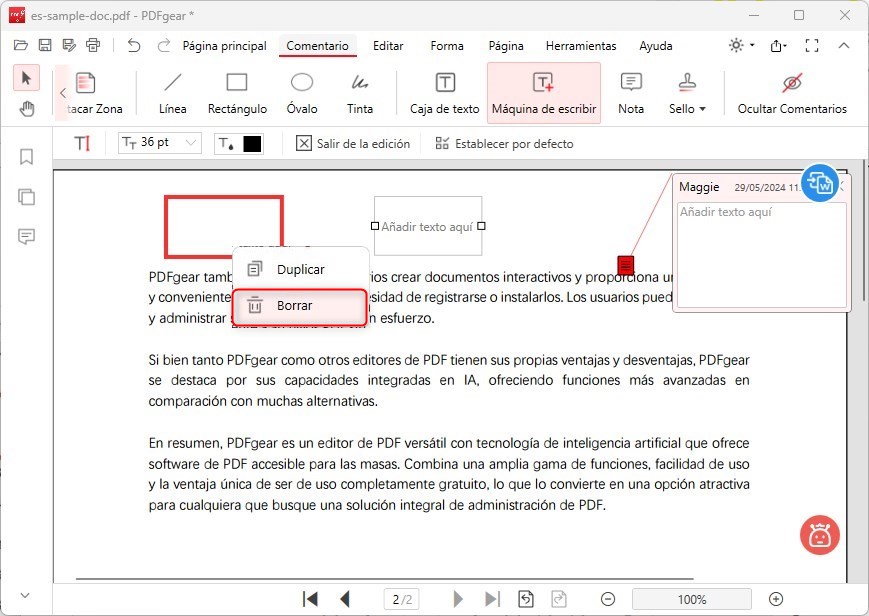 Eliminar el Comentario del PDF