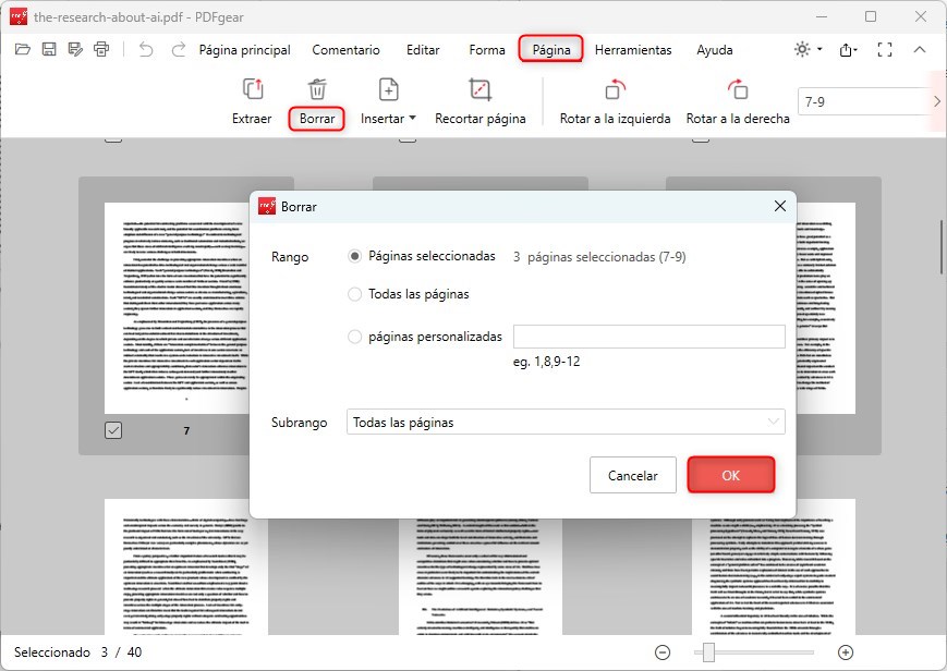 Eliminar las páginas del PDF