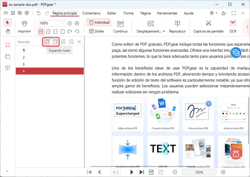 Expandir o Colapsar Marcadores