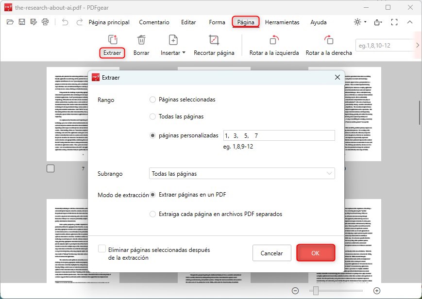 Extraer páginas de PDF